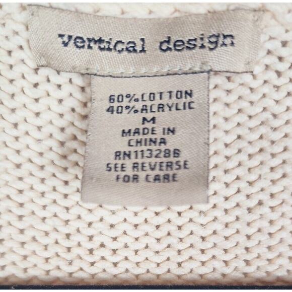 VERTICAL DESIGN off white open weave chunky knit cardigan button up sweater med - Picture 4 of 5